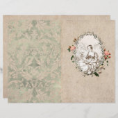 ヴィンテージフランスの百姓少女ピンクローズジャーナルページ (正面/裏面)