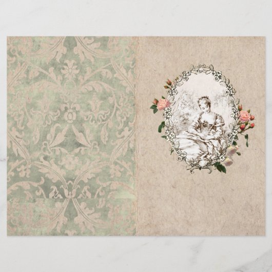 ヴィンテージフランスの百姓少女ピンクローズジャーナルページ (正面)