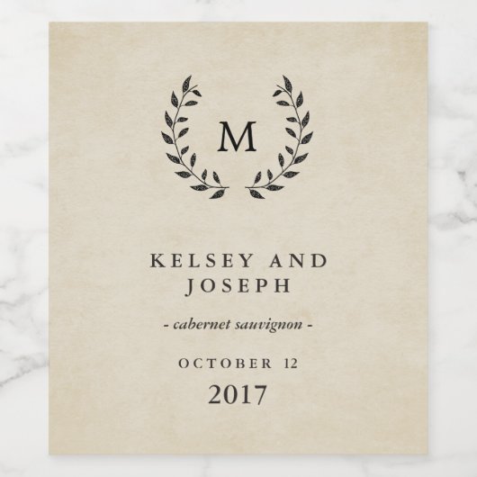 ヴィンテージフランスの結婚スタイルリース及びモノグラム ワインラベル (シングルラベル)