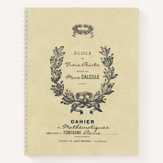 ヴィンテージフランスの編集可能な数学クラス乗算 ノートブック (正面)