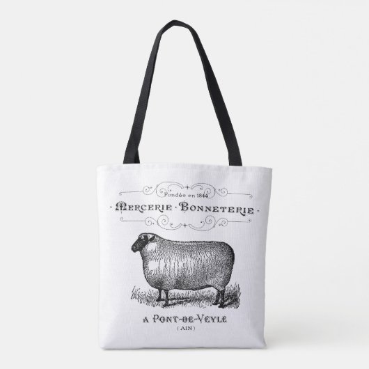 ヴィンテージフランスの羊タイポグラフィファームハウストートバッグ トートバッグ (裏面)