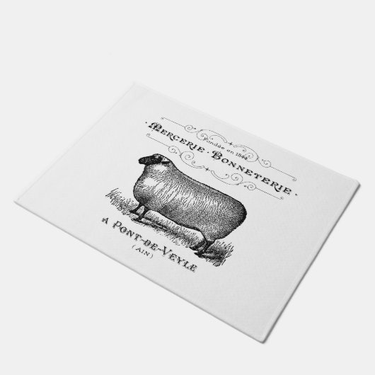 ヴィンテージフランスの羊タイポグラフィファームハウス ドアマット (アングル)