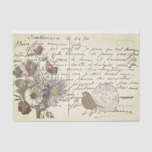 ヴィンテージフランスの脚花付きポストカード 薄葉紙 (正面)