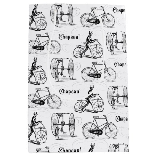 ヴィンテージフランスの自転車おもしろい ミディアムペーパーバッグ (正面)