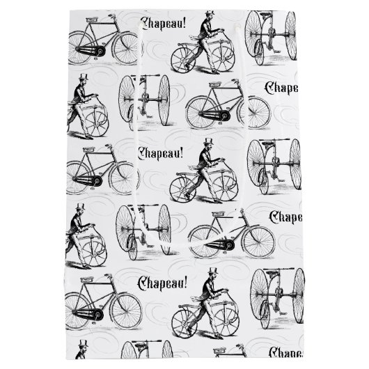 ヴィンテージフランスの自転車おもしろい ミディアムペーパーバッグ (裏面)