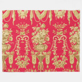 ヴィンテージフランスの花柄、花瓶、バラ フリースブランケット (正面(横))