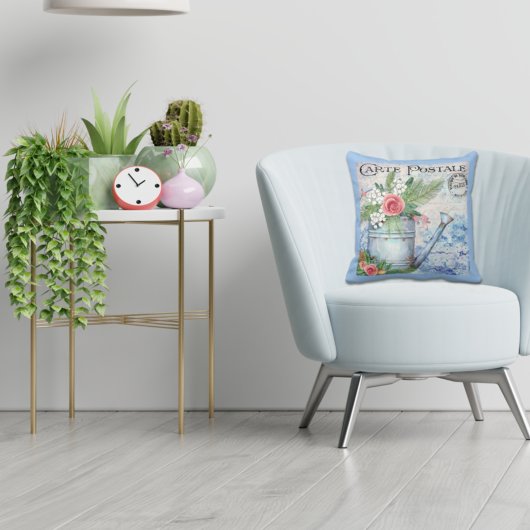 ヴィンテージフランスの葉書き散水缶フローラ クッション