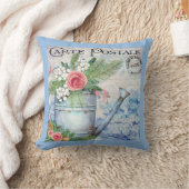 ヴィンテージフランスの葉書き散水缶フローラ クッション (ブランケット)