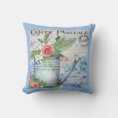ヴィンテージフランスの葉書き散水缶フローラ クッション (正面)
