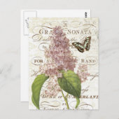 ヴィンテージフランスの薄紫はがき ポストカード (正面/裏面)