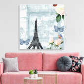 ヴィンテージフランスの蝶とバラ キャンバスプリント (インサイチュ (リビング))