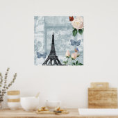 ヴィンテージフランスの蝶とバラ ポスター (キッチン)