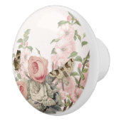 ヴィンテージフランスの蝶赤面ピンクフローラの葉 セラミックノブ (右)