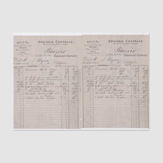 ヴィンテージフランスの請求書の切り離しクラフトまたはギフト 薄葉紙 (正面)