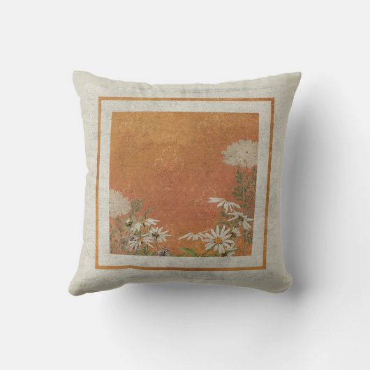 ヴィンテージフランスの野草(秋の灰色オレンジ) クッション (裏面)