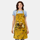 ヴィンテージフランスの金ゴールドイエロートイルビクトリアンフローラ エプロン (着用した状態)