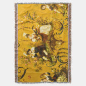 ヴィンテージフランスの金ゴールドイエロートイルビクトリアンフローラ スローブランケット (正面縦)