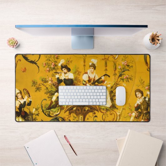 ヴィンテージフランスの金ゴールドイエロートイルビクトリアンフローラ デスクマット (オフィス1)