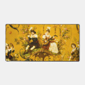 ヴィンテージフランスの金ゴールドイエロートイルビクトリアンフローラ デスクマット (正面)