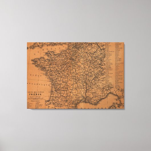 ヴィンテージフランスの鉄道地図（1914年） キャンバスプリント (正面)