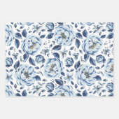 ヴィンテージフランスの青色花の柄 ラッピングペーパーシート (正面)