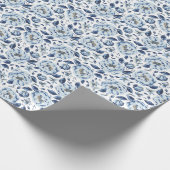 ヴィンテージフランスの青色花の柄 ラッピングペーパー (角)