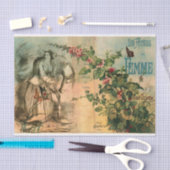 ヴィンテージフランスの馬、女性、フローラ切り離し 薄葉紙 (クラフト)
