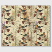 ヴィンテージフランスの鳥が緑のスクリプトスタンプ ラッピングペーパー (フラット)