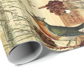 ヴィンテージフランスの鳥が緑のスクリプトスタンプ ラッピングペーパー (ロールコーナー)