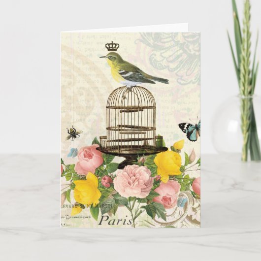 ヴィンテージフランスの鳥とカバードノテカード カード (正面)
