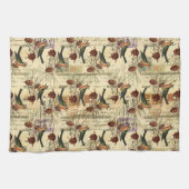 ヴィンテージフランスの鳥の緑のスクリプトスタンプ キッチンタオル (横)