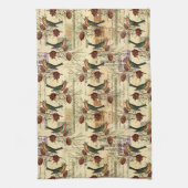 ヴィンテージフランスの鳥の緑のスクリプトスタンプ キッチンタオル (縦)