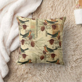 ヴィンテージフランスの鳥の緑のスクリプトスタンプ クッション (ブランケット)