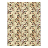 ヴィンテージフランスの鳥の緑のスクリプトスタンプ テーブルクロス (正面)