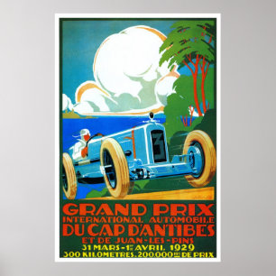 ヴィンテージフランスの1920年代レーシングカーグランプリ ポスター