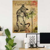 ヴィンテージフランスの・アートプリント・キャット・アンド・バイオリン ポスター (ホームオフィス)