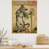 ヴィンテージフランスの・アートプリント・キャット・アンド・バイオリン ポスター (キッチン)