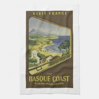 ヴィンテージフランスの·バスク·コースト列車の旅行ポスター キッチンタオル