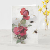 ヴィンテージフランスの(昆虫)マルハナバチ空白のバラグリーティングカード カード (黄色い花)