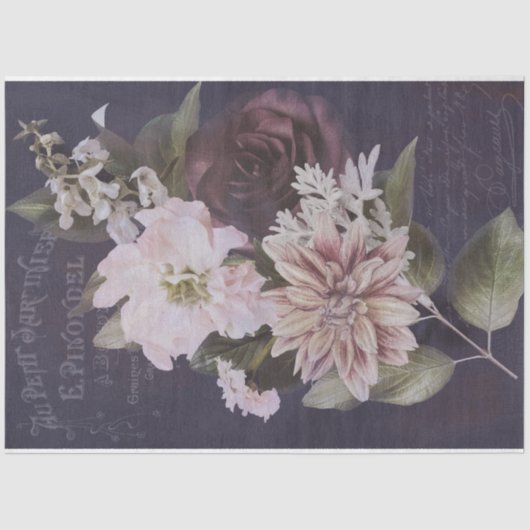 ヴィンテージフランスのEphemeraスクリプトバラの切り離し 薄葉紙 (正面)