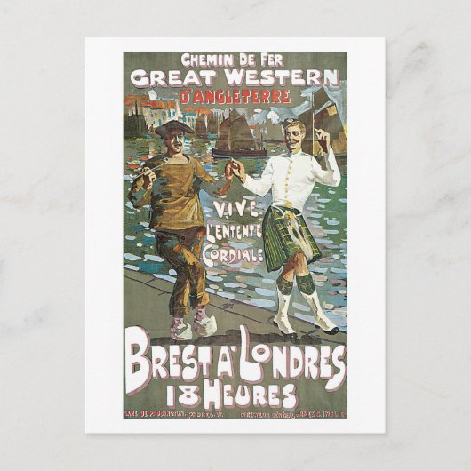 ヴィンテージフランスイングランド鉄道旅行Ad ポストカード (正面)