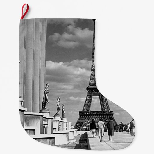 ヴィンテージフランスパリエッフェルタワーチャイロパレス ラージクリスマスストッキング (正面)