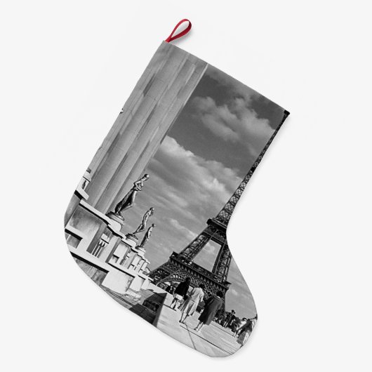 ヴィンテージフランスパリエッフェルタワーチャイロパレス ラージクリスマスストッキング (正面 (吊り時))