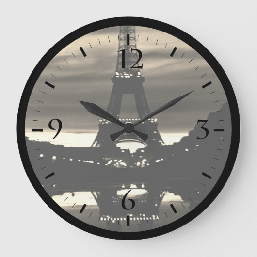 ヴィンテージフランスパリエッフェルタワー反射大 ラージ壁時計 (正面)