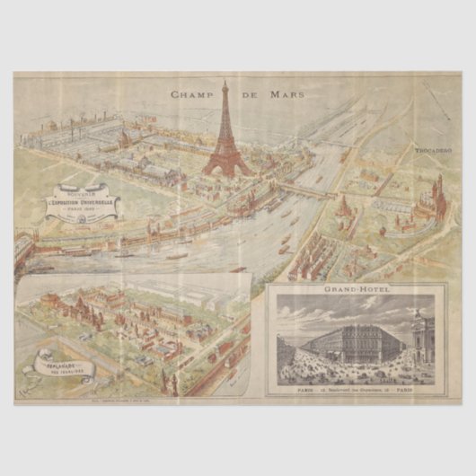 ヴィンテージフランスマップティッシュペーパーまたはデクページ 薄葉紙 (正面)