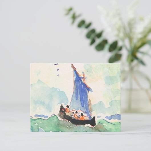 ヴィンテージフランス、海色彩の鮮やかに手舟、1935年 ポストカード (スタンド正面)