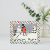 ヴィンテージフランス、雪景色の少女 ポストカード (スタンド正面)