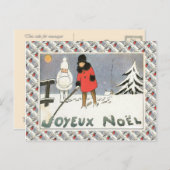 ヴィンテージフランス、雪景色の少女 ポストカード (正面/裏面)