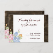 ヴィンテージフラ素朴ワーズバーンウッドRSVPカード 出欠カード (正面/裏面)