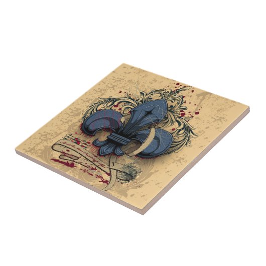 ヴィンテージフルーアデリス青色金属効グランジ果 タイル (側面)